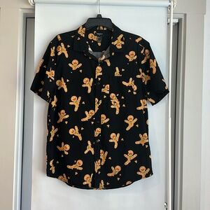 Forever 21 Mens Button Up Christmas Gingerbread Man shirt.